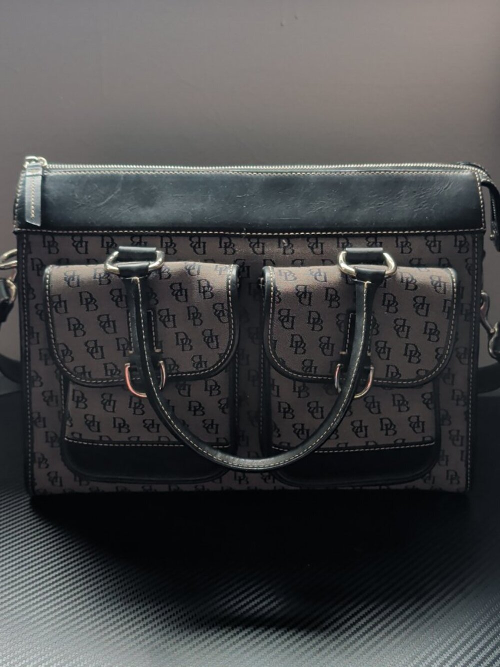 Dooney & Bourke Tote Bag H300C B1 Double Pocket Tote Canvas Leather Black/Gray